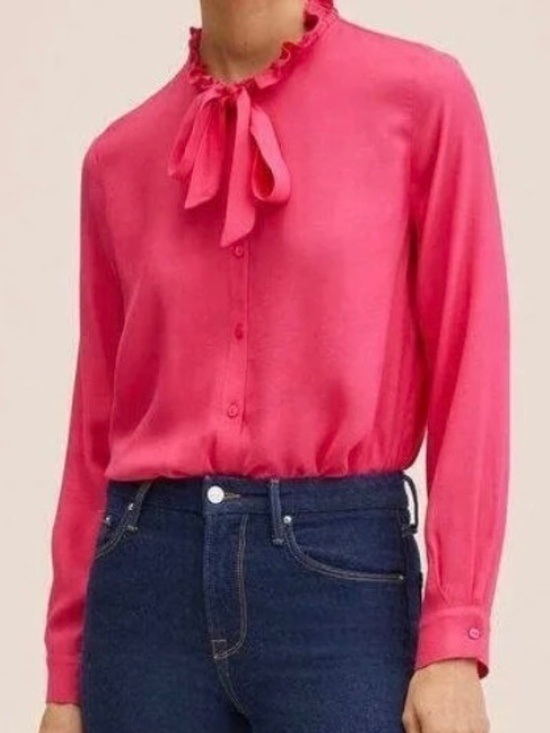 Mango Tops - 🤩 Mango Fuschia Ruffle-Necked Blouse - size 8